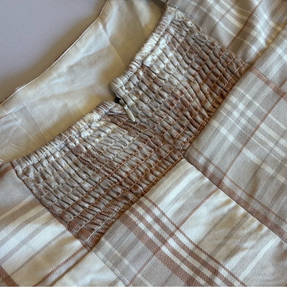 AEROPOSTALE Spaghetti Strap Plaid‎ Mini Dress w/ Slit @ Hem Brown/Cream Sz L - Picture 3 of 14